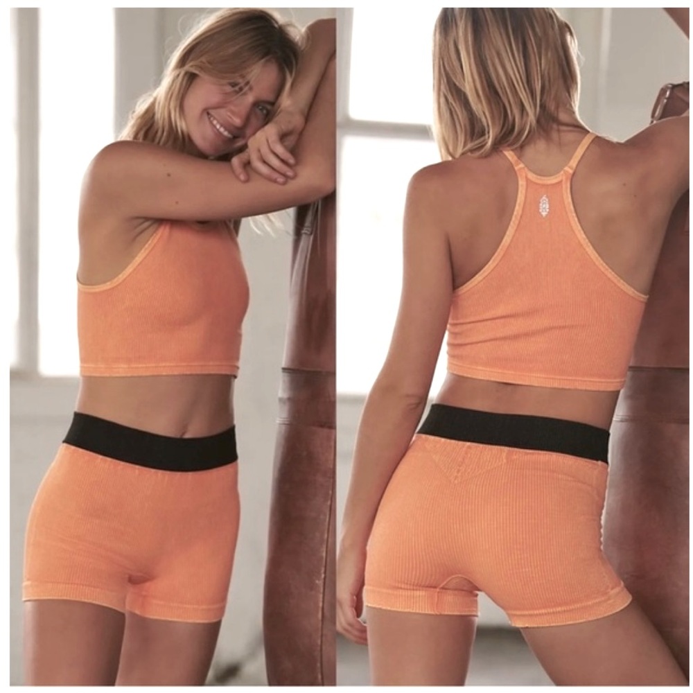 Free People Movement Happiness Runs Prajna Shorts Light Orange with Black - Picture 1 of 8